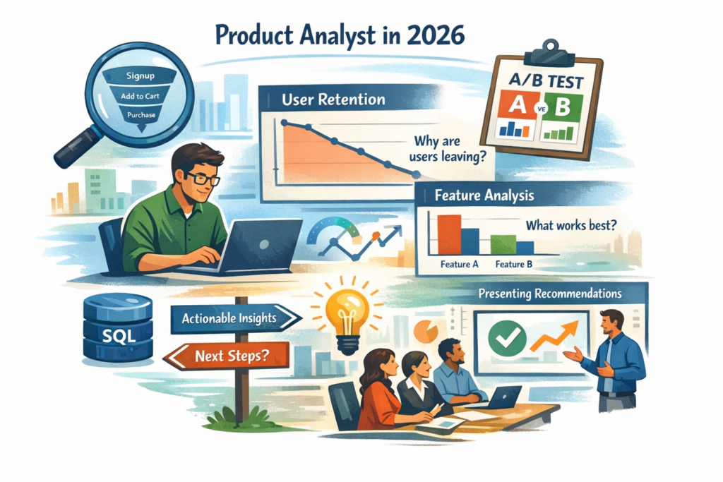 Product analyst role and responsibilities in 2026 
Product analyst day to day responsibilities in 2026 by Product-strategist.com