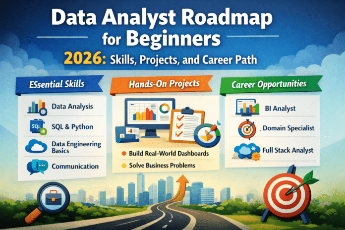 Data Analyst Roadmap for Beginners 2026: Skills, Projects, and Career Path by product-strategist.com written by kunal salekar